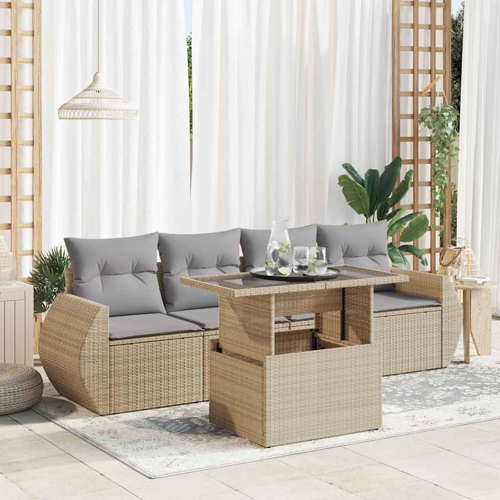 vidaXL 5-Piece Lounge Set with Cushions Poly Rattan Black