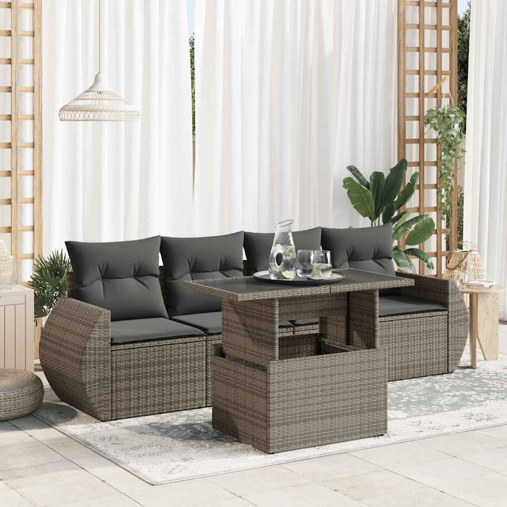 vidaXL 5-Piece Lounge Set with Cushions Poly Rattan Black