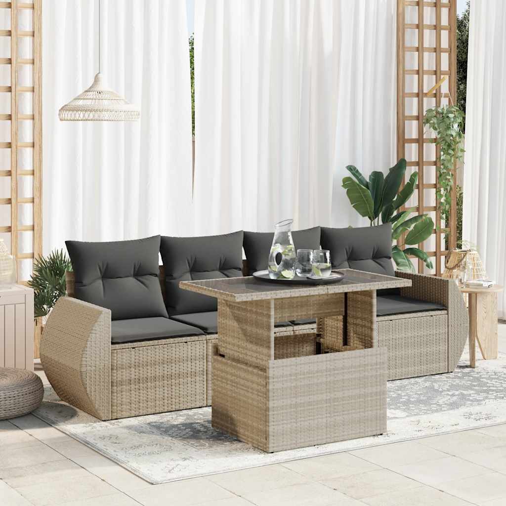 vidaXL 5-Piece Lounge Set with Cushions Poly Rattan Black