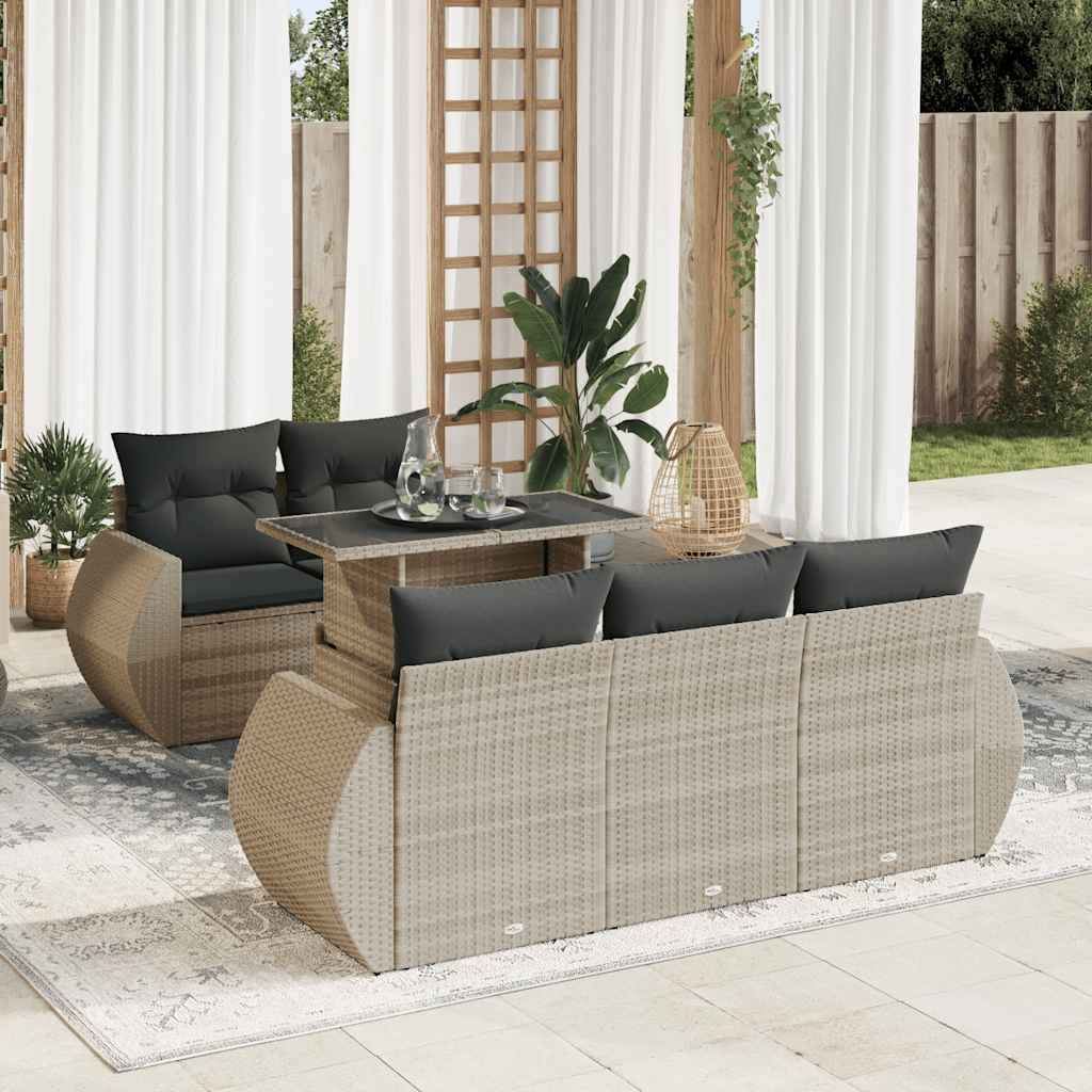 vidaXL 6-Piece Lounge Set with Cushions Poly Rattan Black