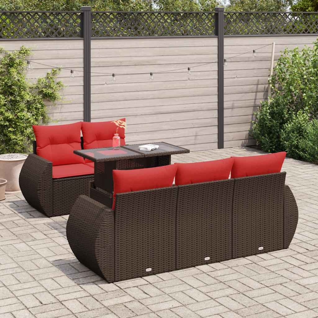 vidaXL 6-delige Loungeset met kussens poly rattan acacia zwart