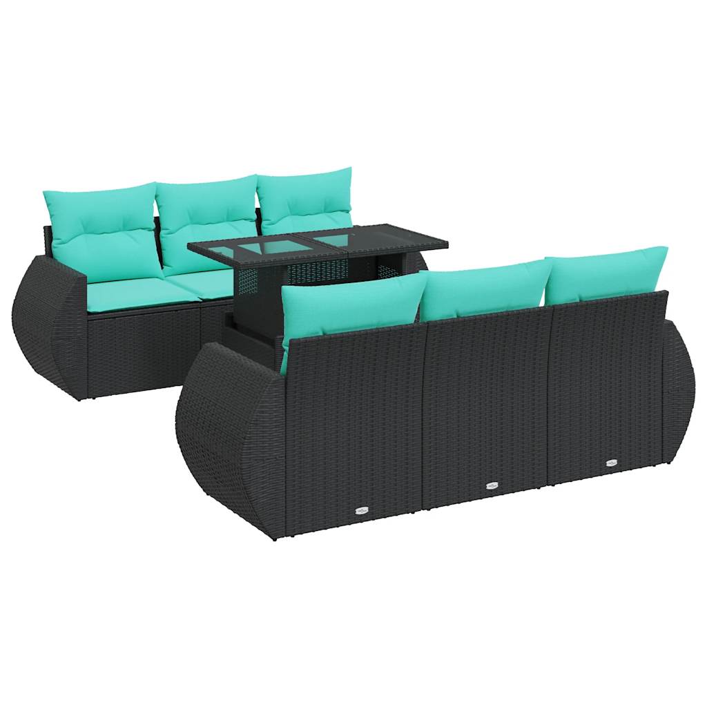 vidaXL 7-delige Loungeset met kussens poly rattan acacia zwart