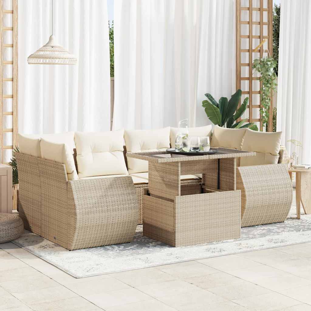 vidaXL 7-delige Loungeset met kussens poly rattan zwart