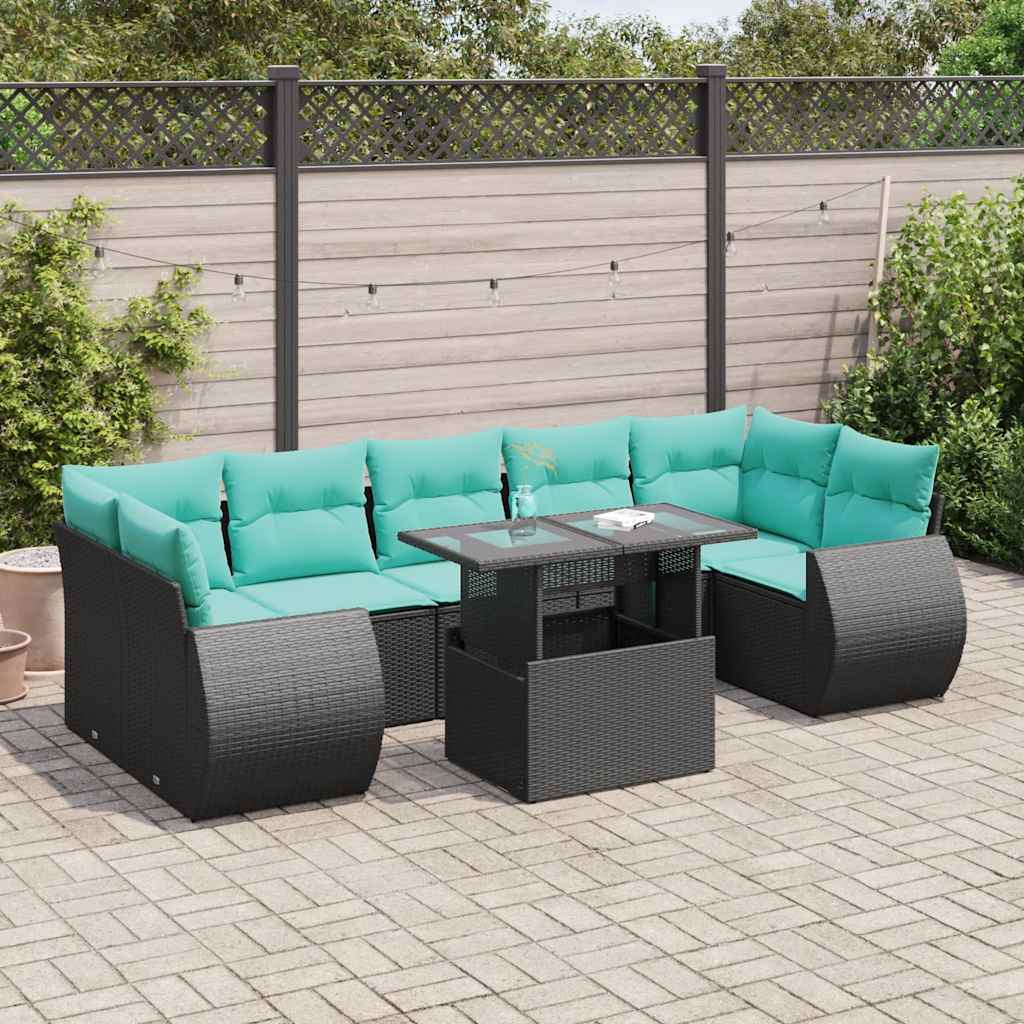 vidaXL 8-delige tuinbankset met kussens, zwart polyrotan