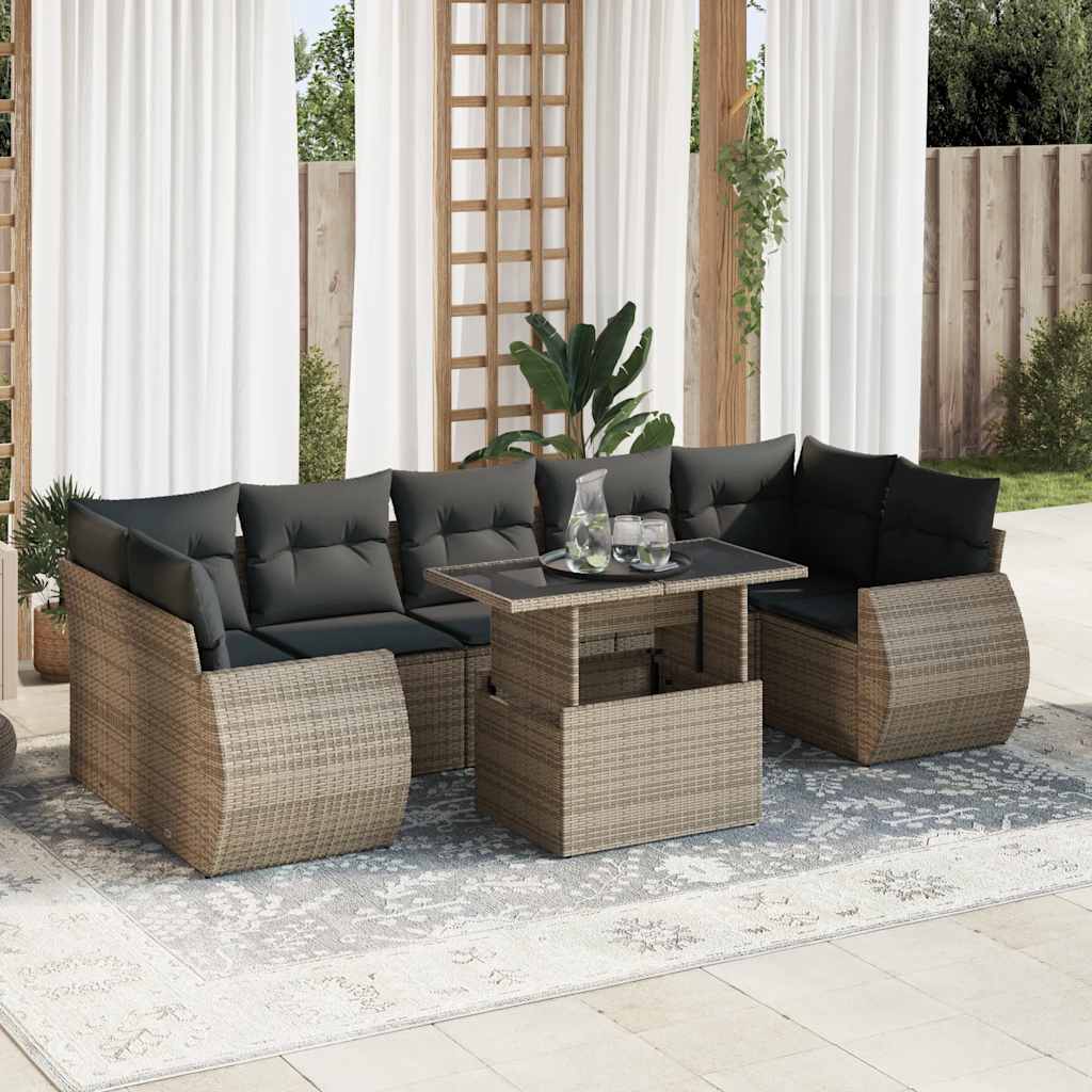 vidaXL 8-delige Loungeset met kussens poly rattan zwart