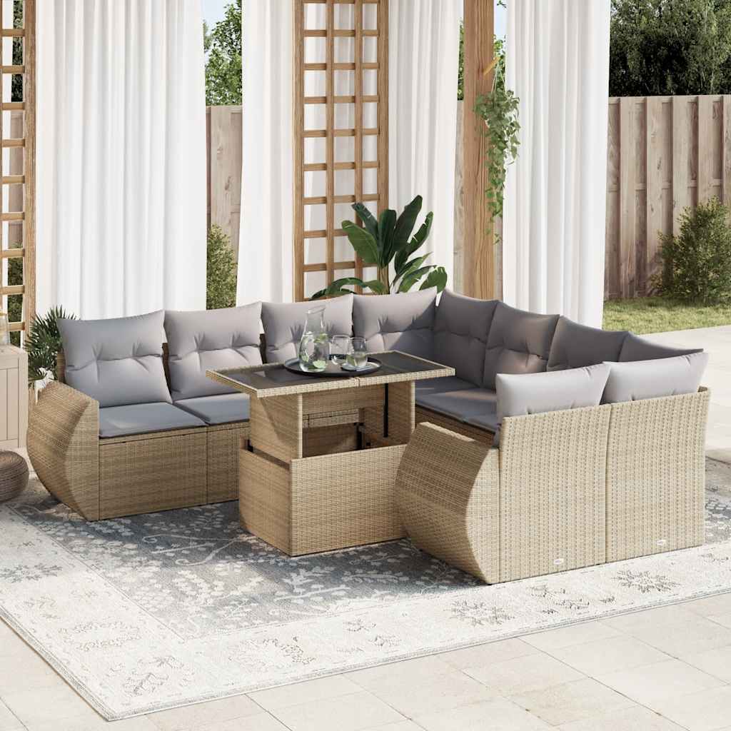 vidaXL 9-delige Loungeset met kussens poly rattan zwart