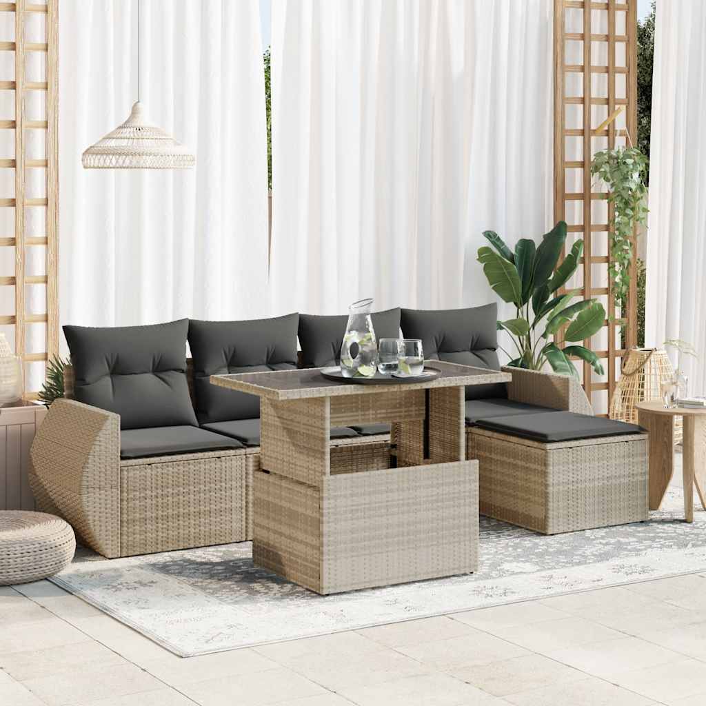 vidaXL 6-delige Loungeset met kussens poly rattan zwart