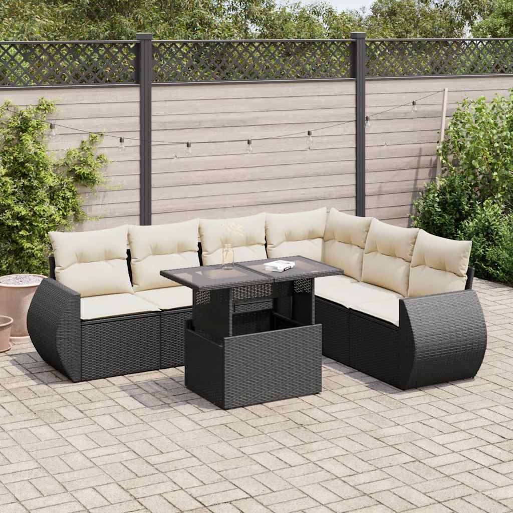 vidaXL 7-delige Loungeset met kussens poly rattan zwart