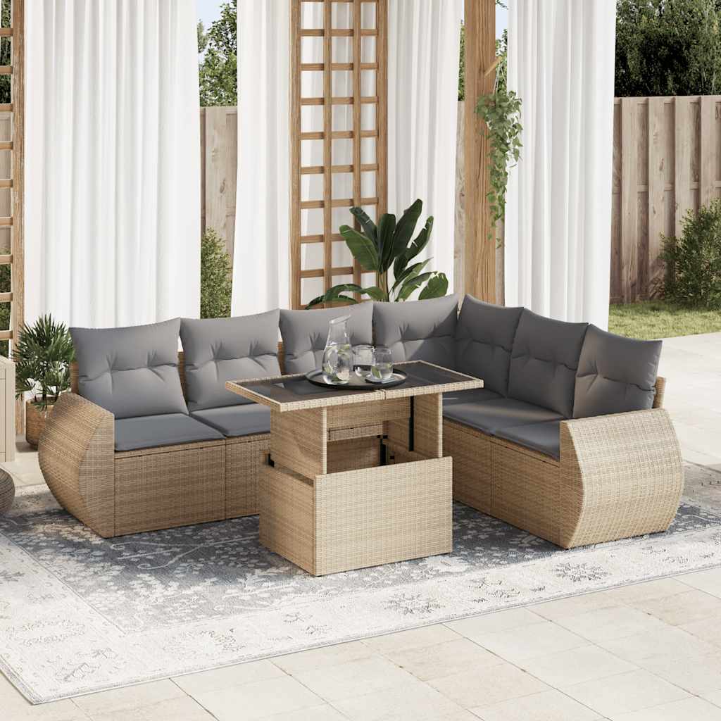 vidaXL 7-delige Loungeset met kussens poly rattan zwart