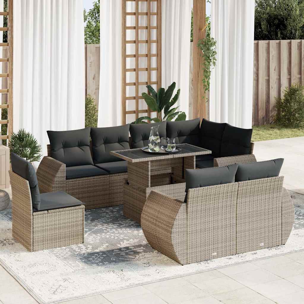 vidaXL 9-delige Loungeset met kussens poly rattan zwart