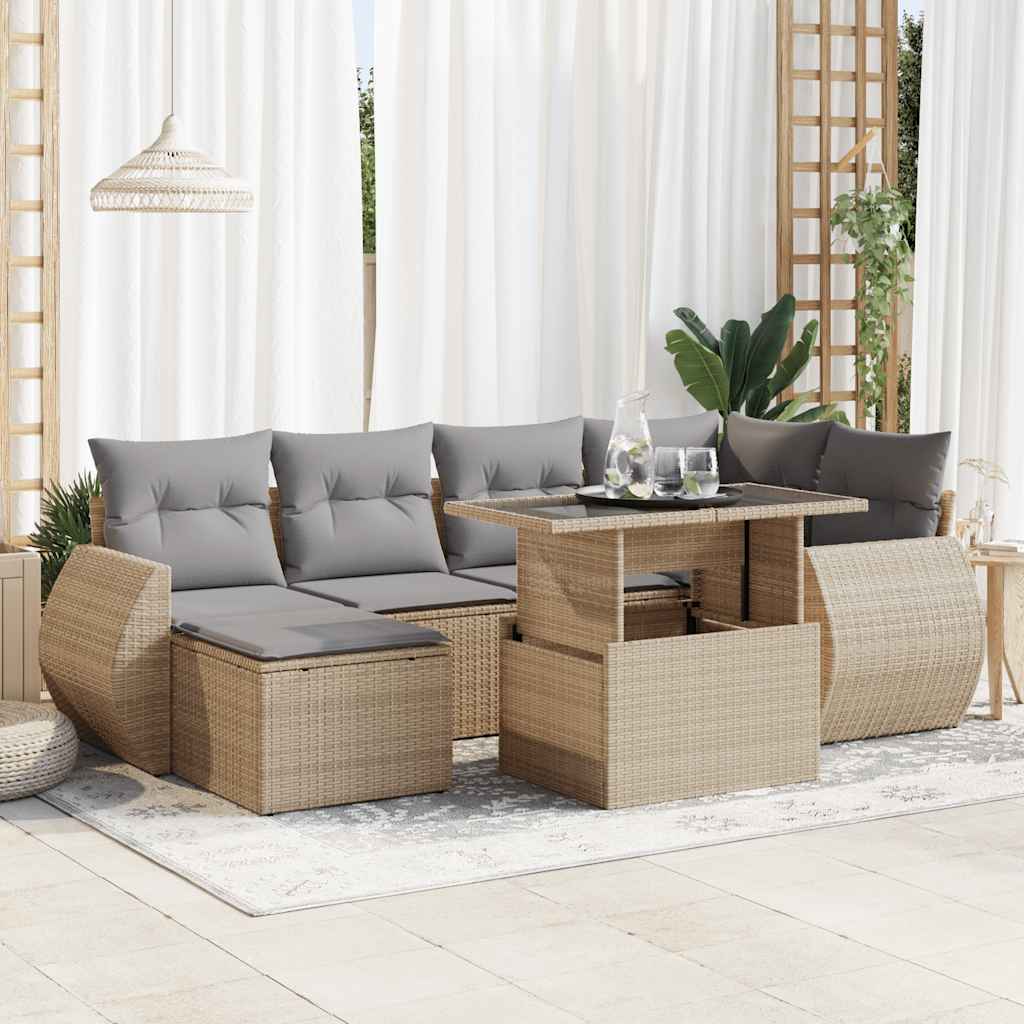 vidaXL 7-delige Loungeset met kussens poly rattan zwart