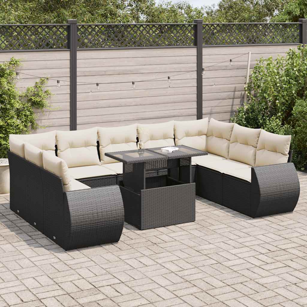 vidaXL 10-delige Loungeset met kussens poly rattan zwart
