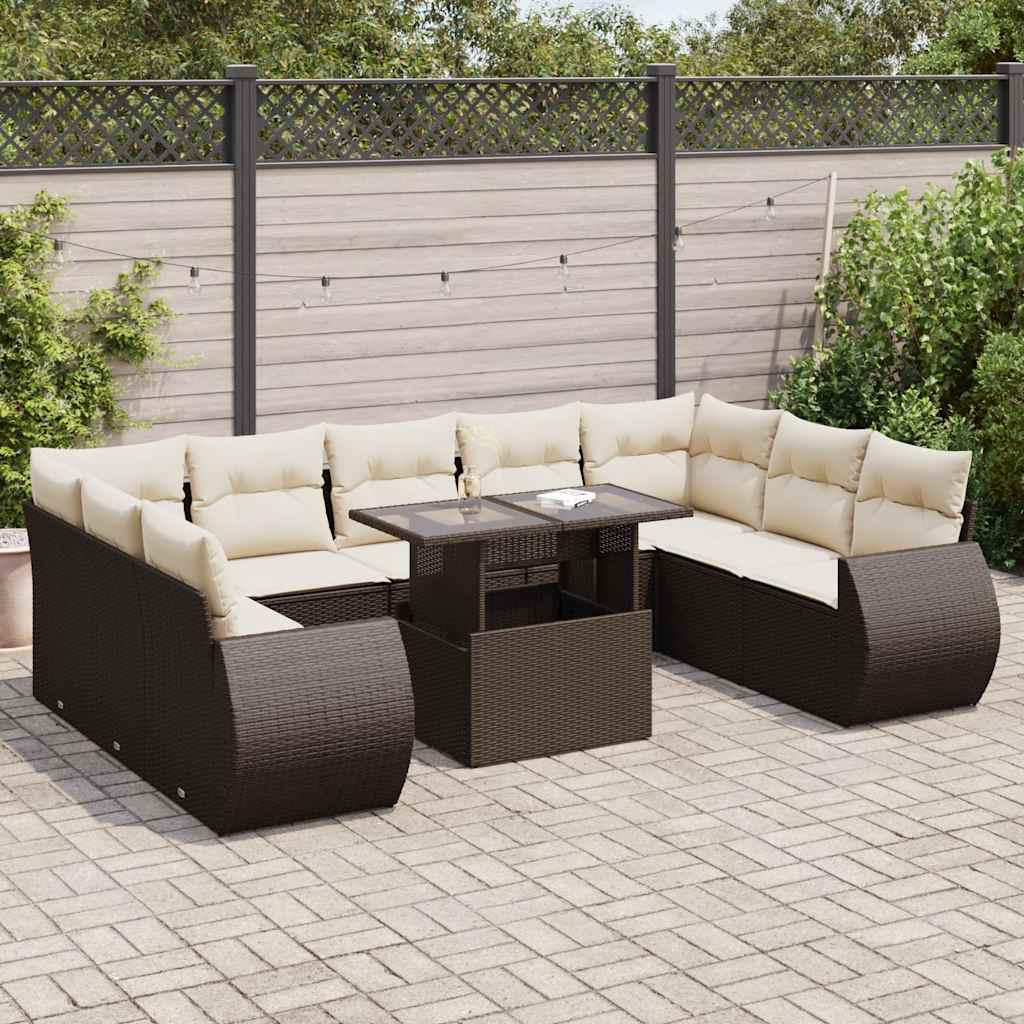 vidaXL 10-delige Loungeset met kussens poly rattan zwart