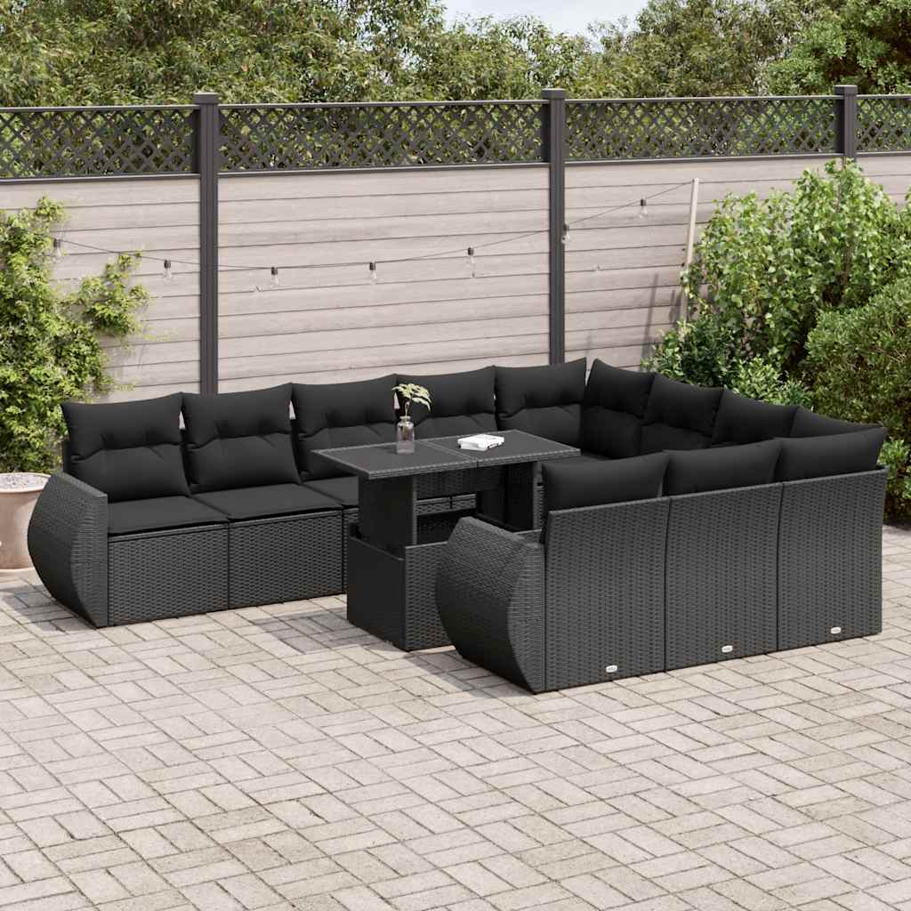 vidaXL 11-delige Loungeset met kussens poly rattan zwart