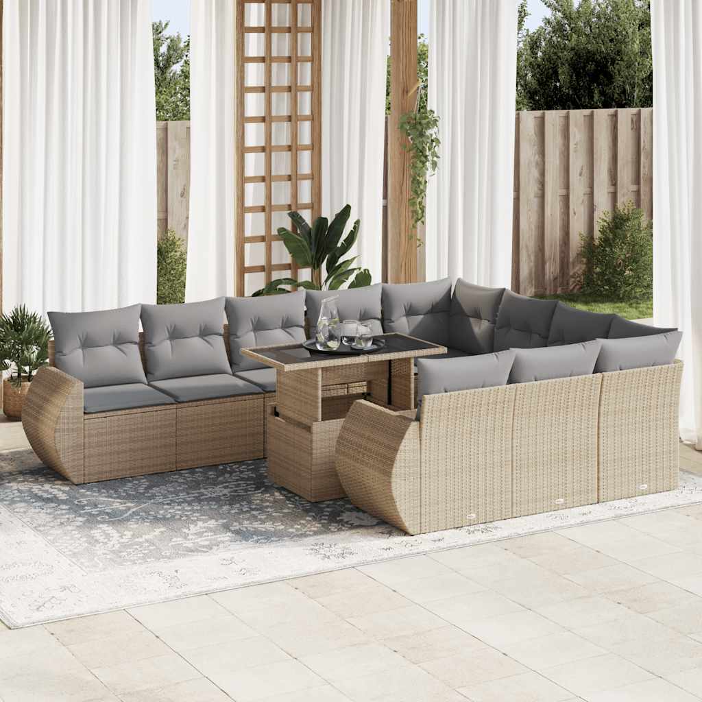vidaXL 11-delige Loungeset met kussens poly rattan zwart