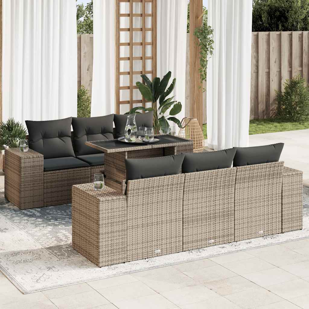 vidaXL 7-delige Loungeset met kussens poly rattan zwart