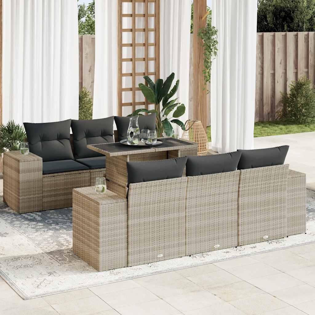 vidaXL 7-delige Loungeset met kussens poly rattan zwart
