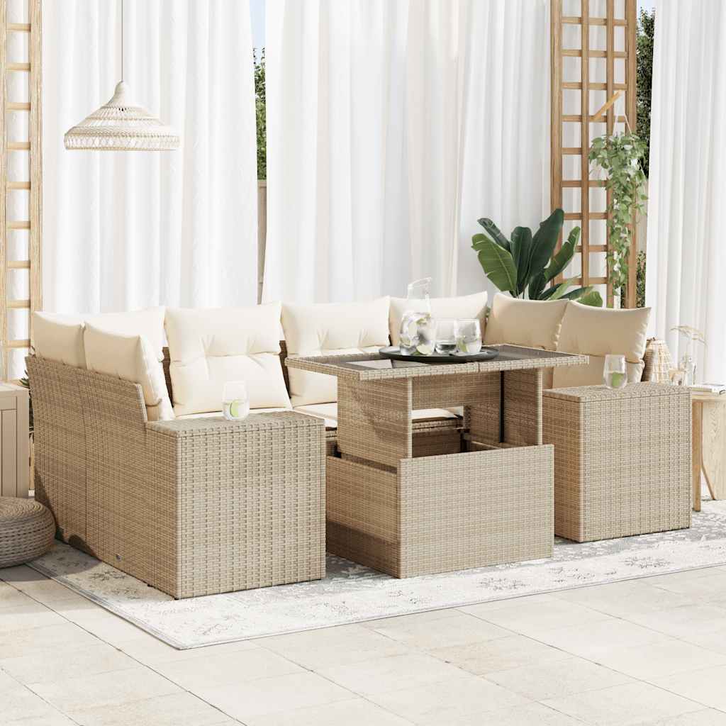vidaXL 7-delige Loungeset met kussens poly rattan zwart