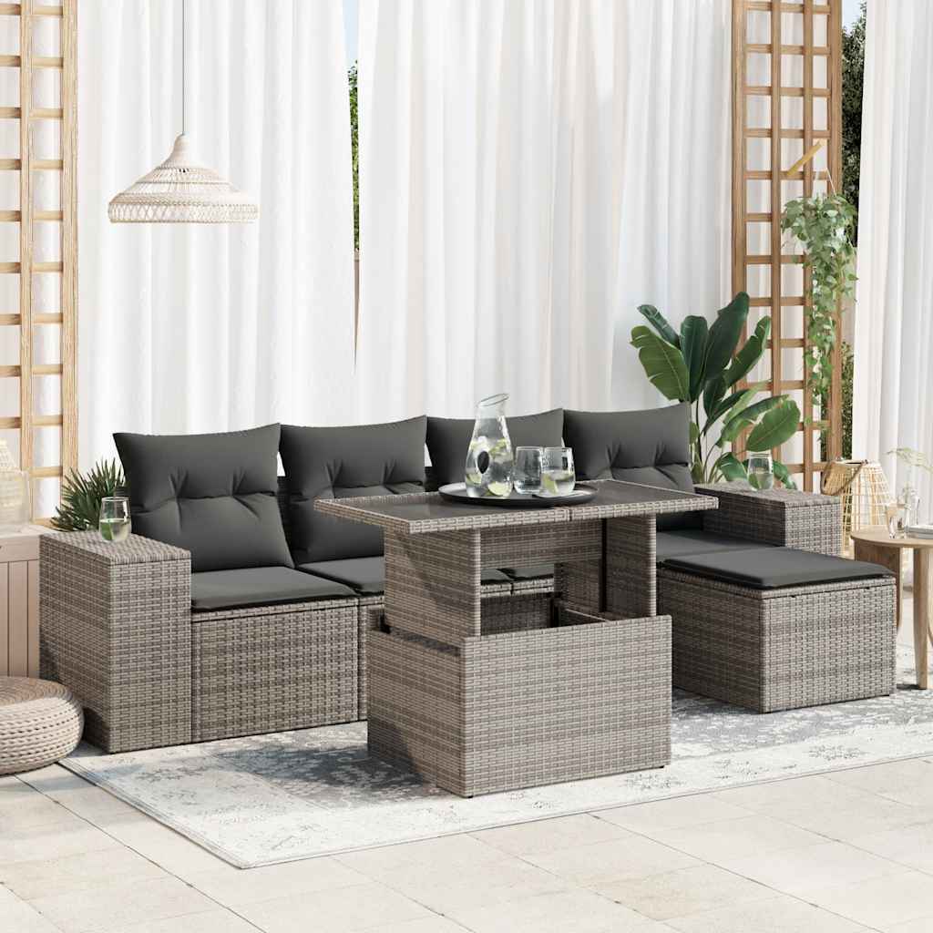 vidaXL 6-Piece Lounge Set with Cushions Poly Rattan Black