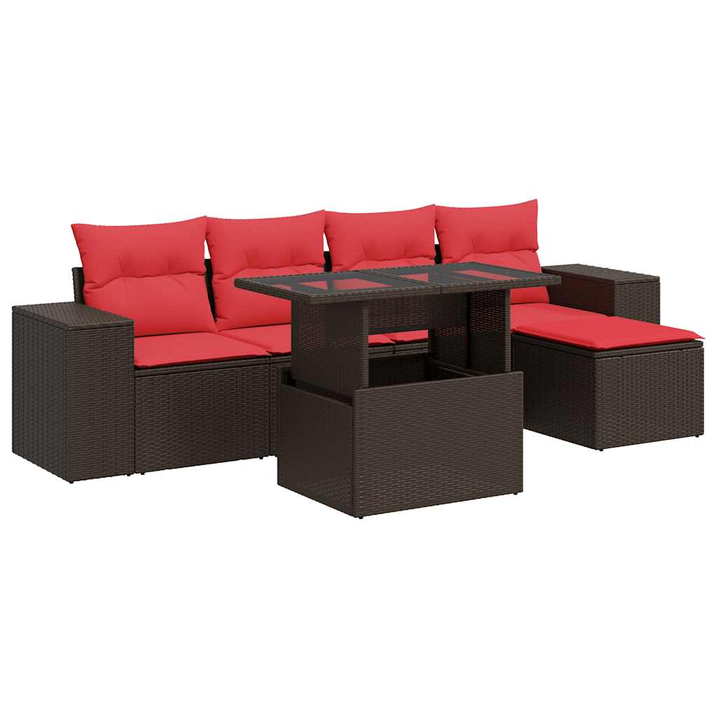 vidaXL 6-Piece Garden Sofa Set with Cushions Black Poly Rattan
