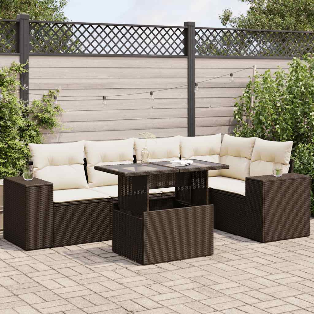 vidaXL 6-delige Loungeset met kussens poly rattan zwart