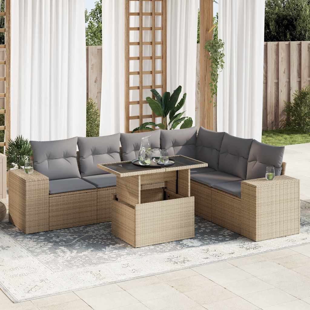 vidaXL 7-delige Loungeset met kussens poly rattan zwart