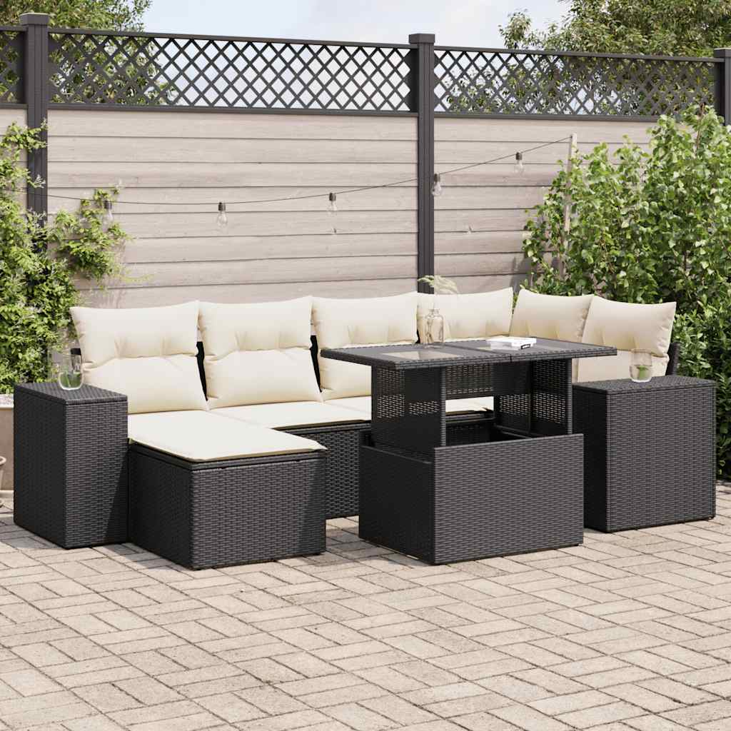 vidaXL 7-delige Loungeset met kussens poly rattan zwart