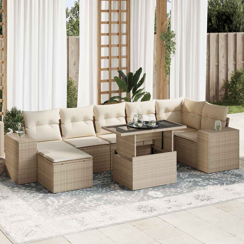 vidaXL 8-Piece Poly Rattan Lounge Set with Cushions Black
