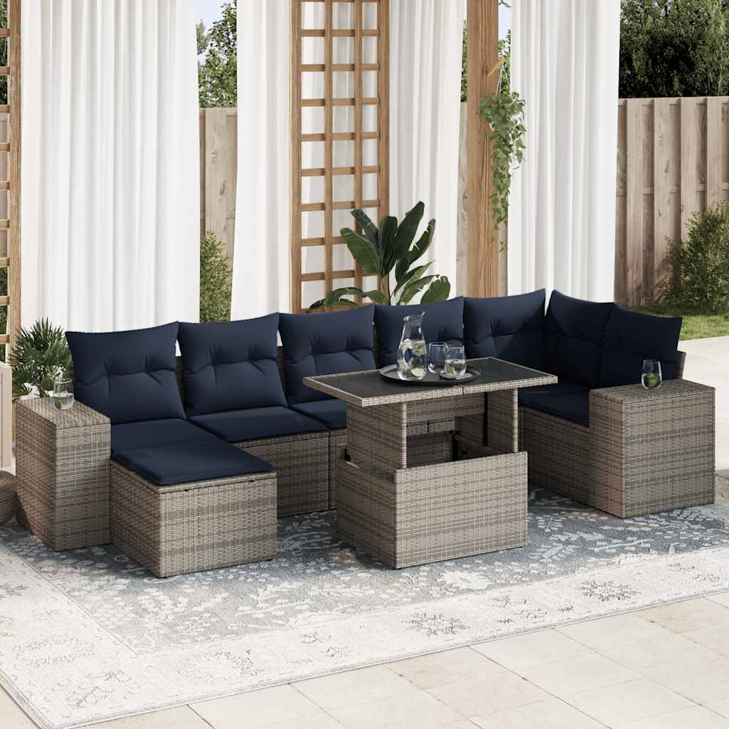 vidaXL 8-delige tuinbankset met kussens, zwart polyrotan