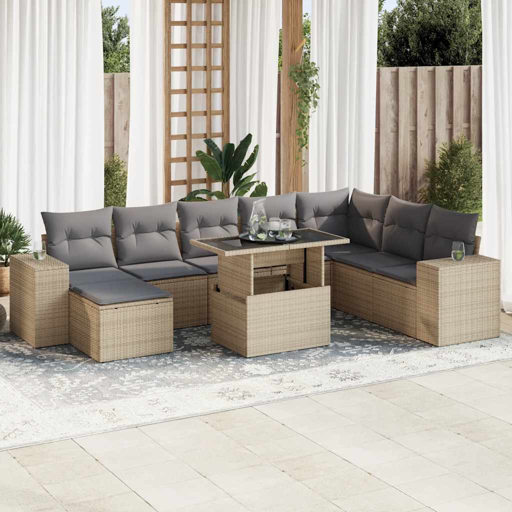 vidaXL 9-delige Loungeset met kussens poly rattan zwart