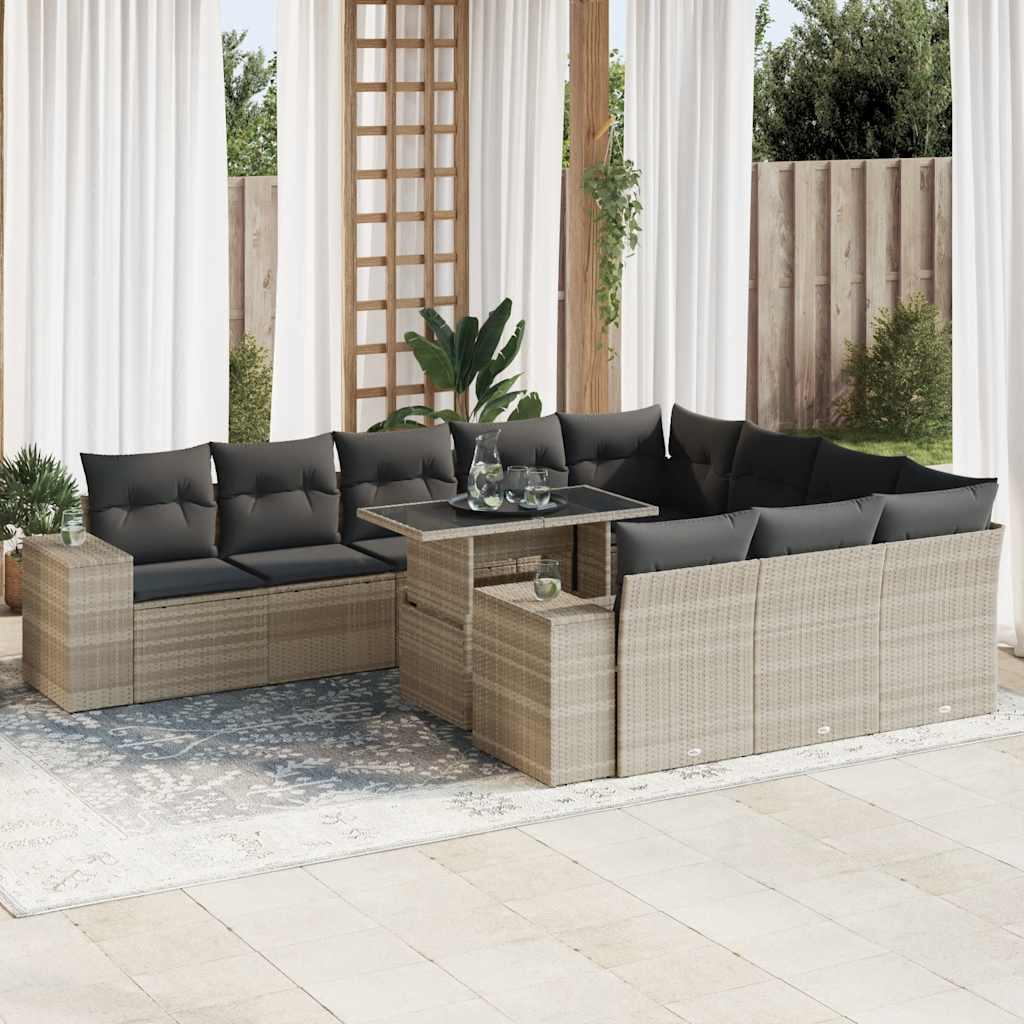 vidaXL 11-delige Loungeset met kussens poly rattan zwart