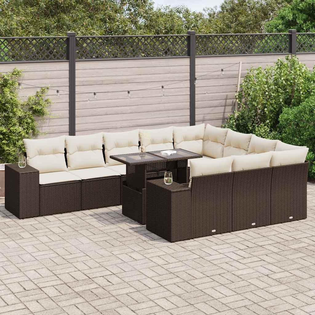 vidaXL 11-delige Loungeset met kussens poly rattan zwart