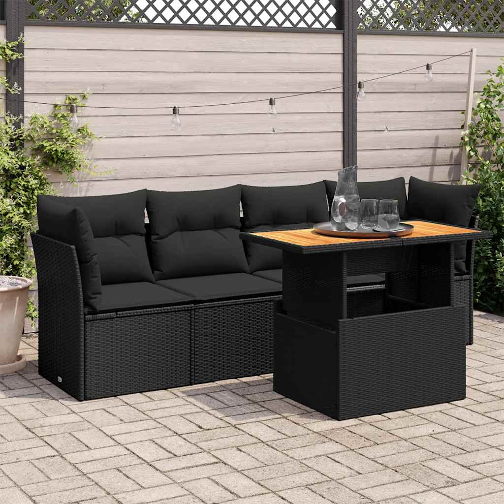 vidaXL 5-piece Lounge Set with Cushions Poly Rattan Black