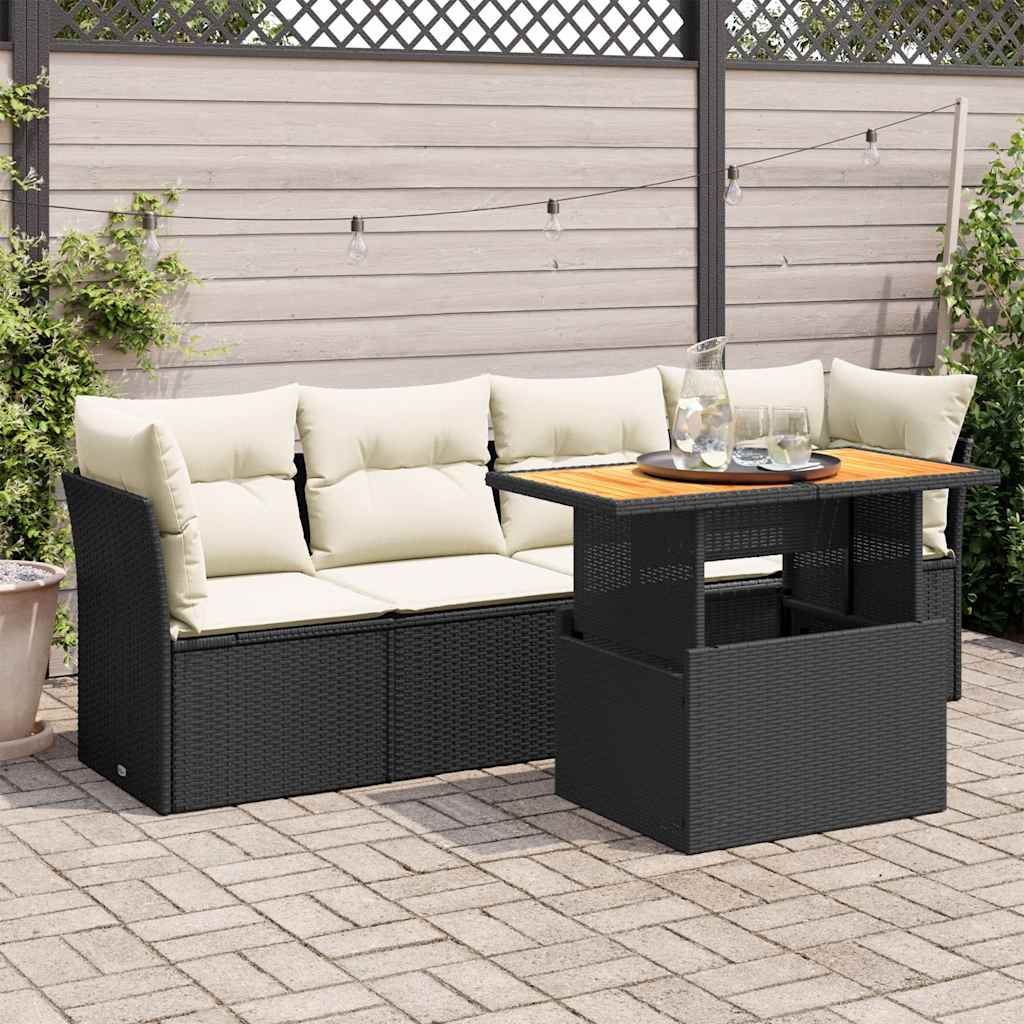 vidaXL 5-piece Lounge Set with Cushions Poly Rattan Black