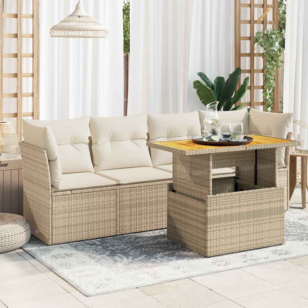 vidaXL 5-piece Lounge Set with Cushions Poly Rattan Black
