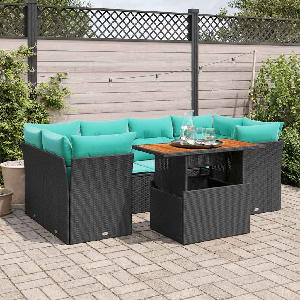 vidaXL 7-Piece Lounge Set with Cushions Poly Rattan Black