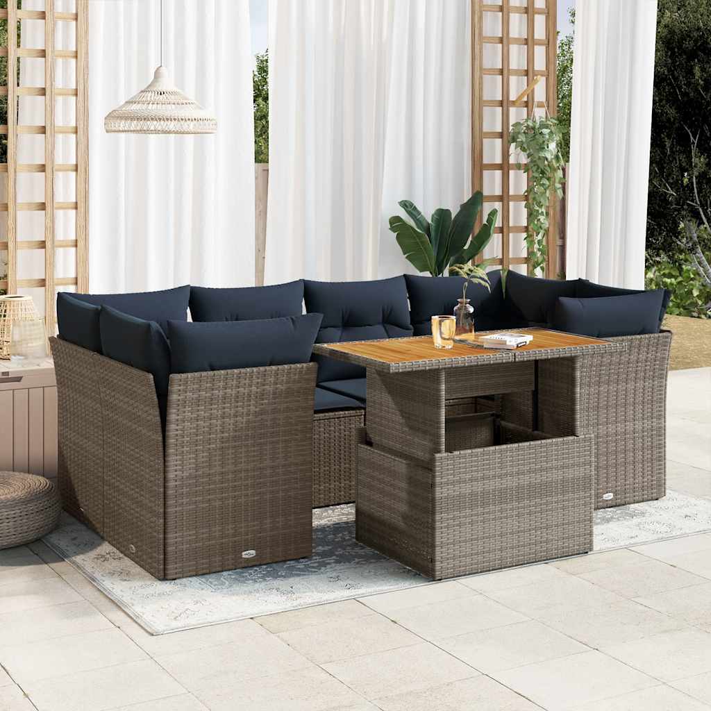 vidaXL 7-Piece Lounge Set with Cushions Poly Rattan Black