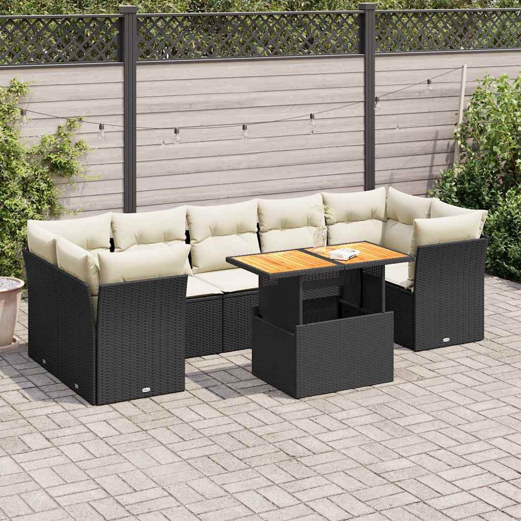 vidaXL 8-delige Loungeset met kussens poly rattan zwart