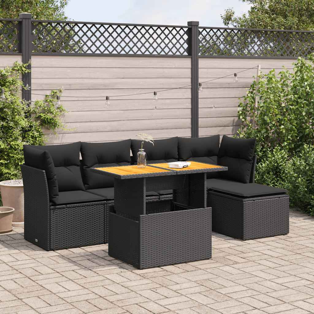 vidaXL 6-Piece Lounge Set with Cushions Poly Rattan Black