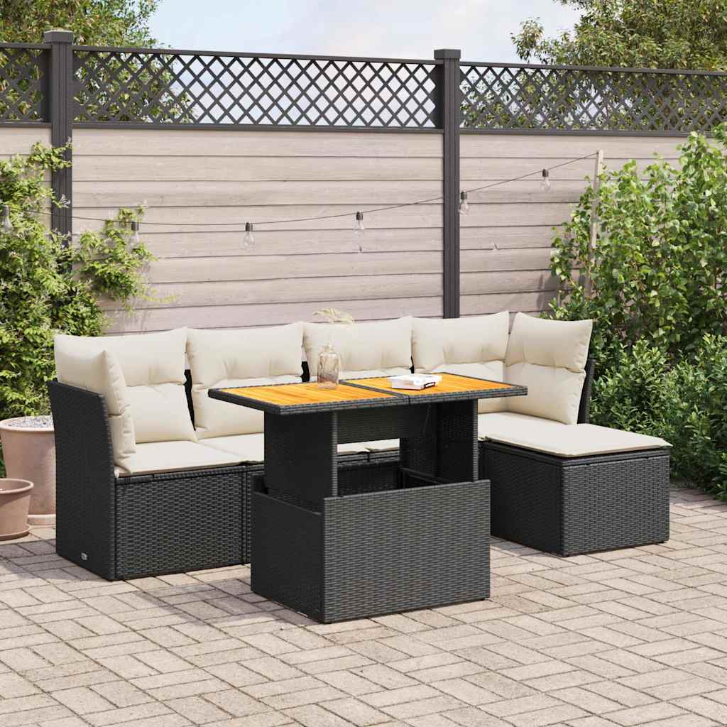 vidaXL 6-Piece Lounge Set with Cushions Poly Rattan Black