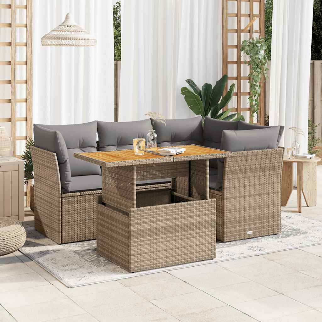 vidaXL 5-delige Loungeset met kussens poly rattan zwart