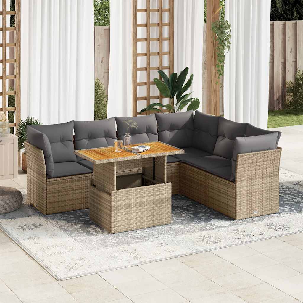 vidaXL 7-Piece Lounge Set with Cushions Poly Rattan Black