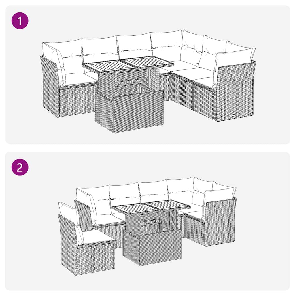 vidaXL 7-Piece Lounge Set with Cushions Poly Rattan Grey
