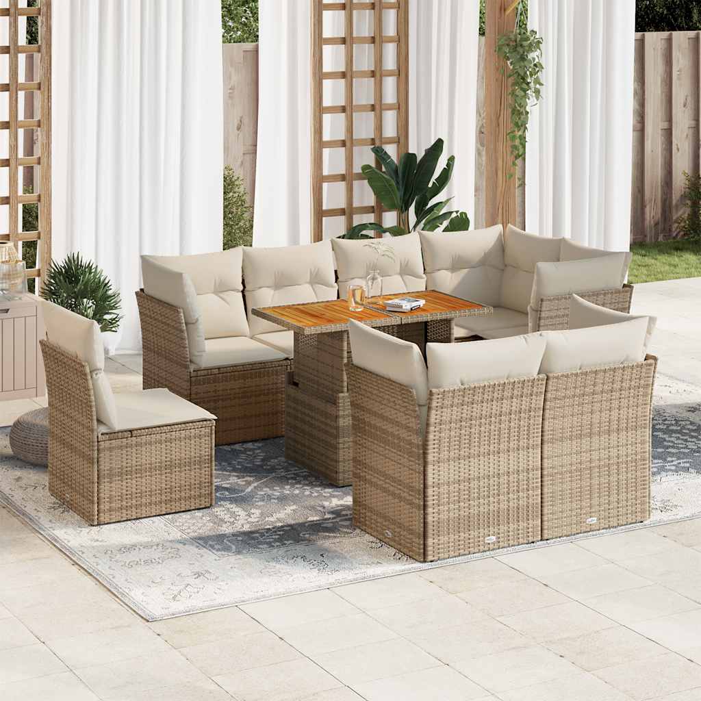 vidaXL 9-delige Loungeset met kussens poly rattan zwart