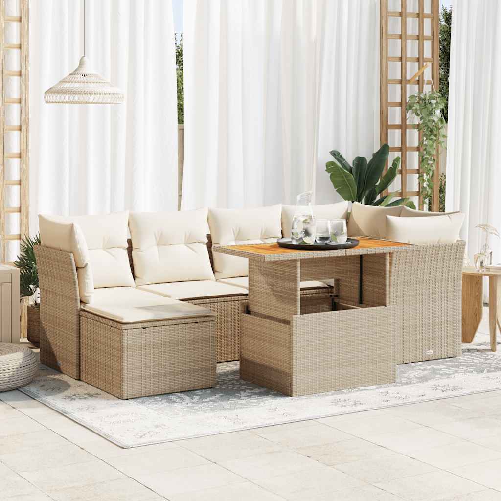 vidaXL 7-Piece Lounge Set with Cushions Poly Rattan Black