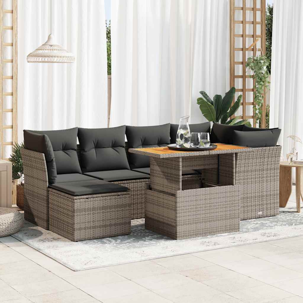 vidaXL 7-Piece Lounge Set with Cushions Poly Rattan Black
