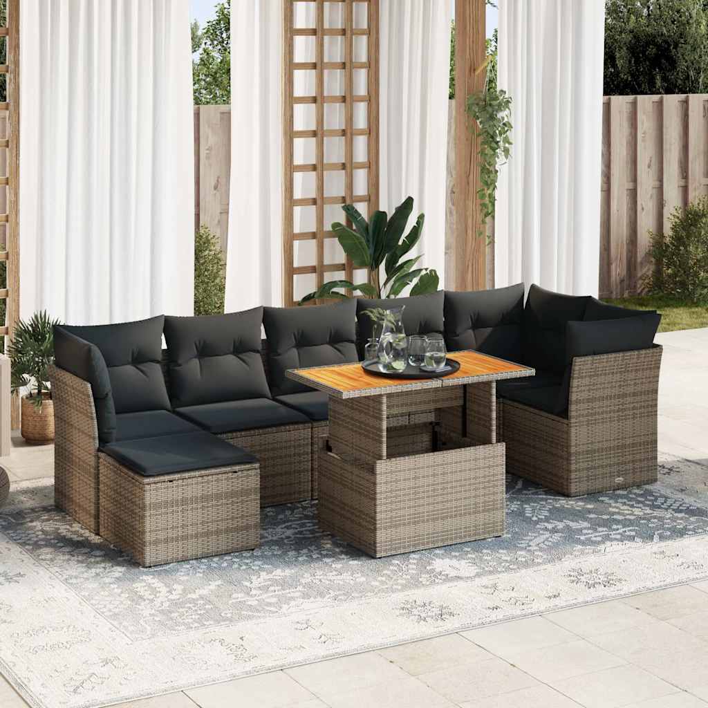 vidaXL 8-delige Loungeset met kussens poly rattan zwart