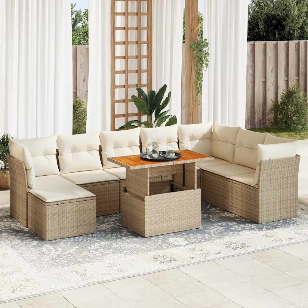 vidaXL 9-delige Loungeset met kussens poly rattan zwart