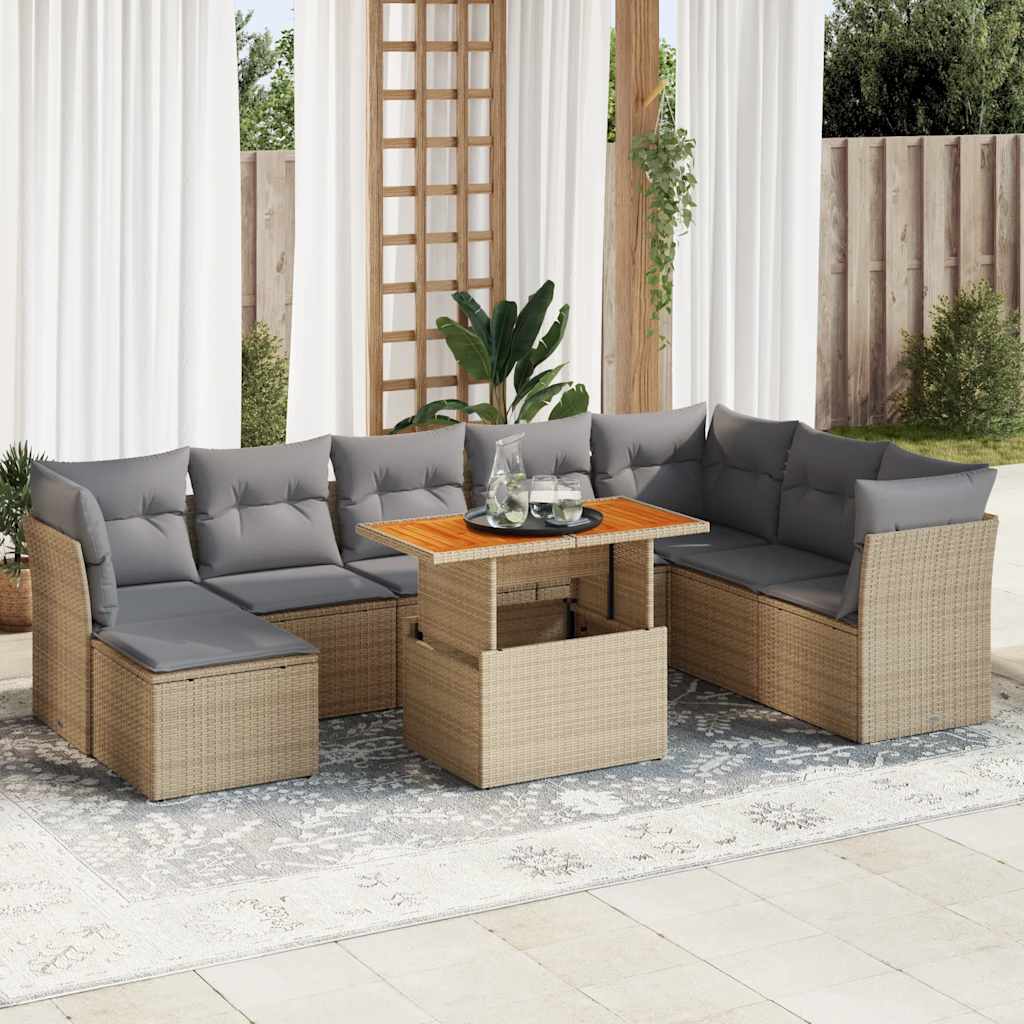 vidaXL 9-delige Loungeset met kussens poly rattan zwart