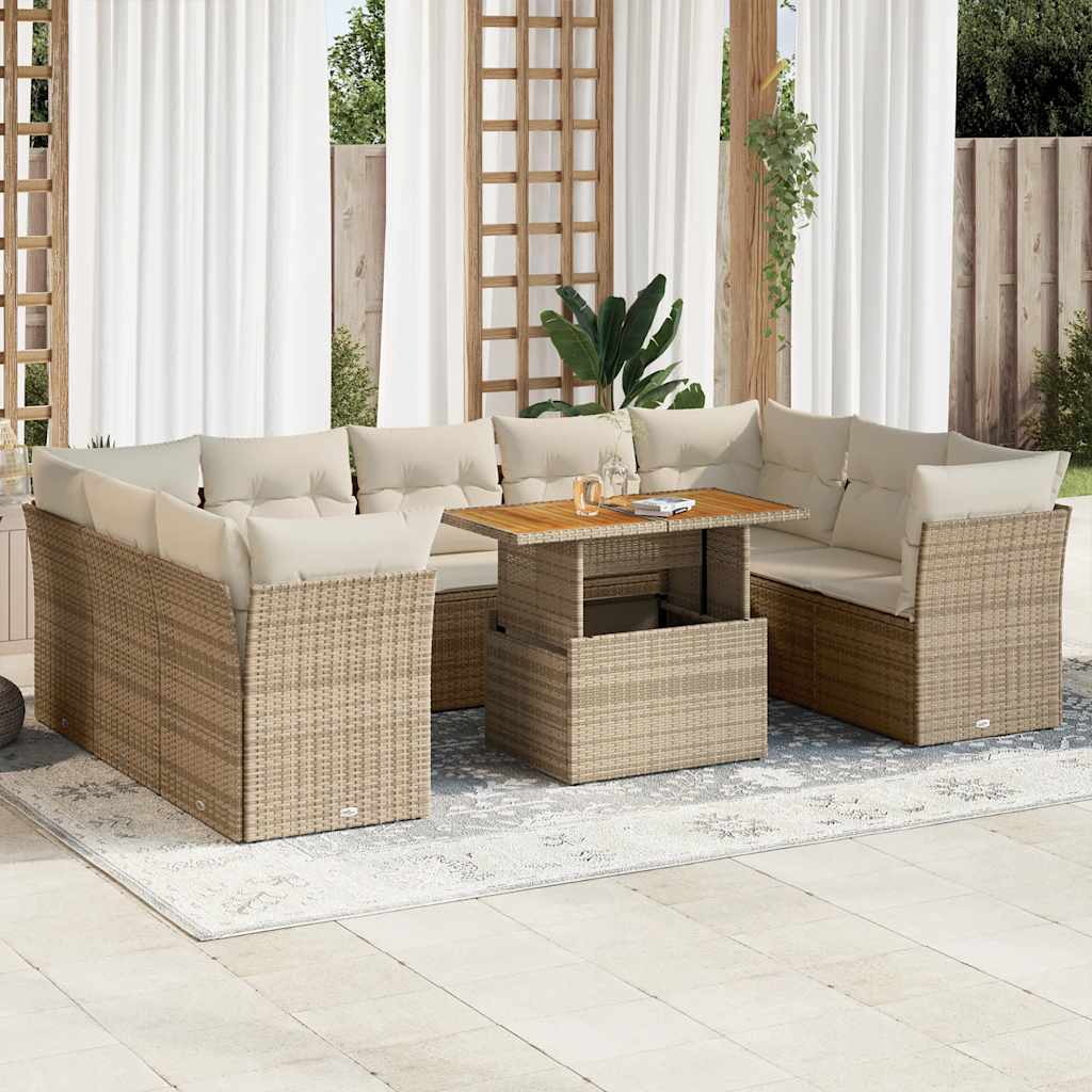 vidaXL 10-Piece Lounge Set with Cushions Poly Rattan Black